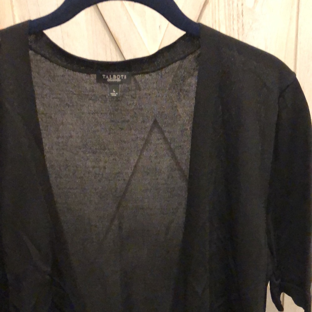 Talbots Tie Front Sheer Black Cardigan